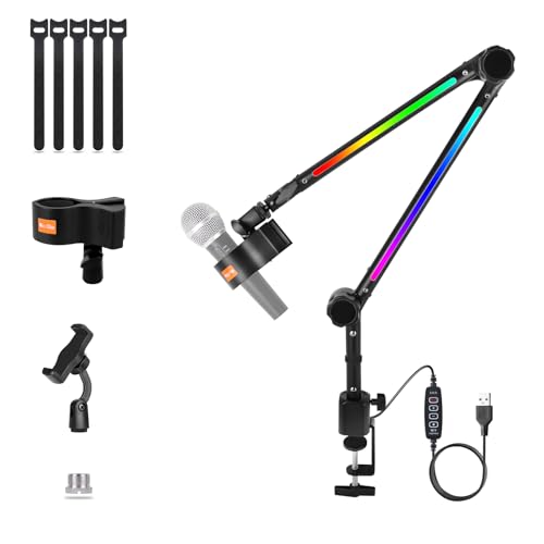 Micfuns ST3 Verstellbarer Mikrofonständer Professioneller Mikrofonhalter mit Spinne und Adapter für Studioprogrammaufnahmen Rundfunk TV-Sender Kompatibel mit Blue Yeti Mikrofon (Schwarz) (Schwarz) von micfuns