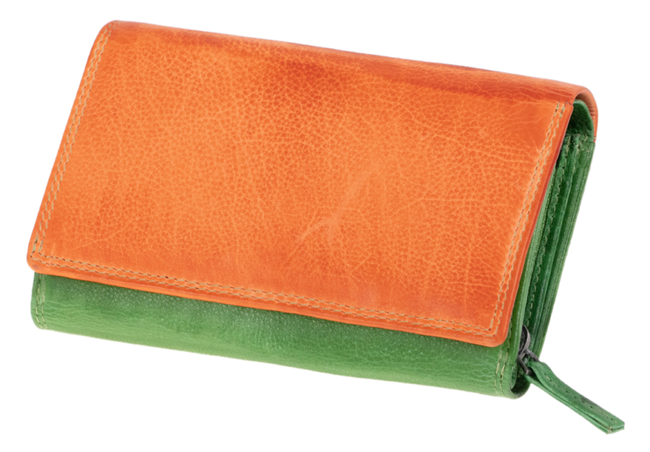 MIKA Damengeldbörse, aus Leder, grün-orange von mika