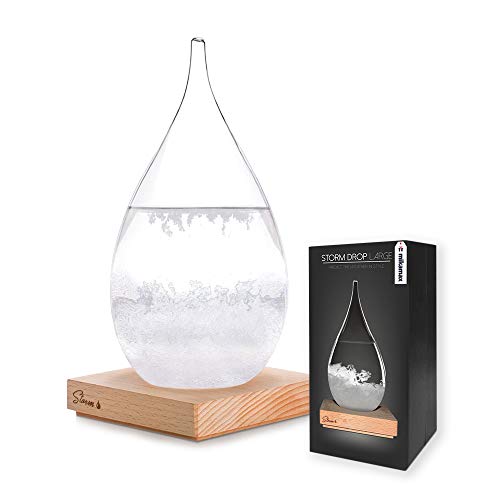 mikamax - Wettervorhersage Glas - Storm Glass Drop Large - Barometer - Wetterstation - mit Hölzer Stand - Maße 10 x 11 x 23 cm - Geschenk für Männer und Frauen von mikamax