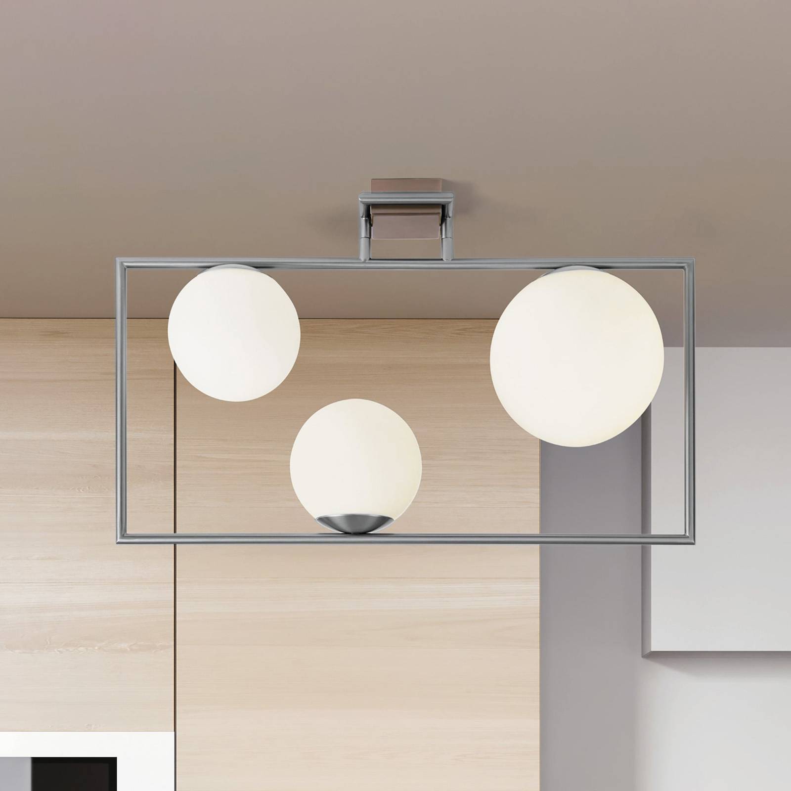 Deckenleuchte Buble, stahlfarben, 3-flammig, Glas Deckenleuchte Buble, stahlfarben, 3-flammig, Glas von miloox by Sforzin