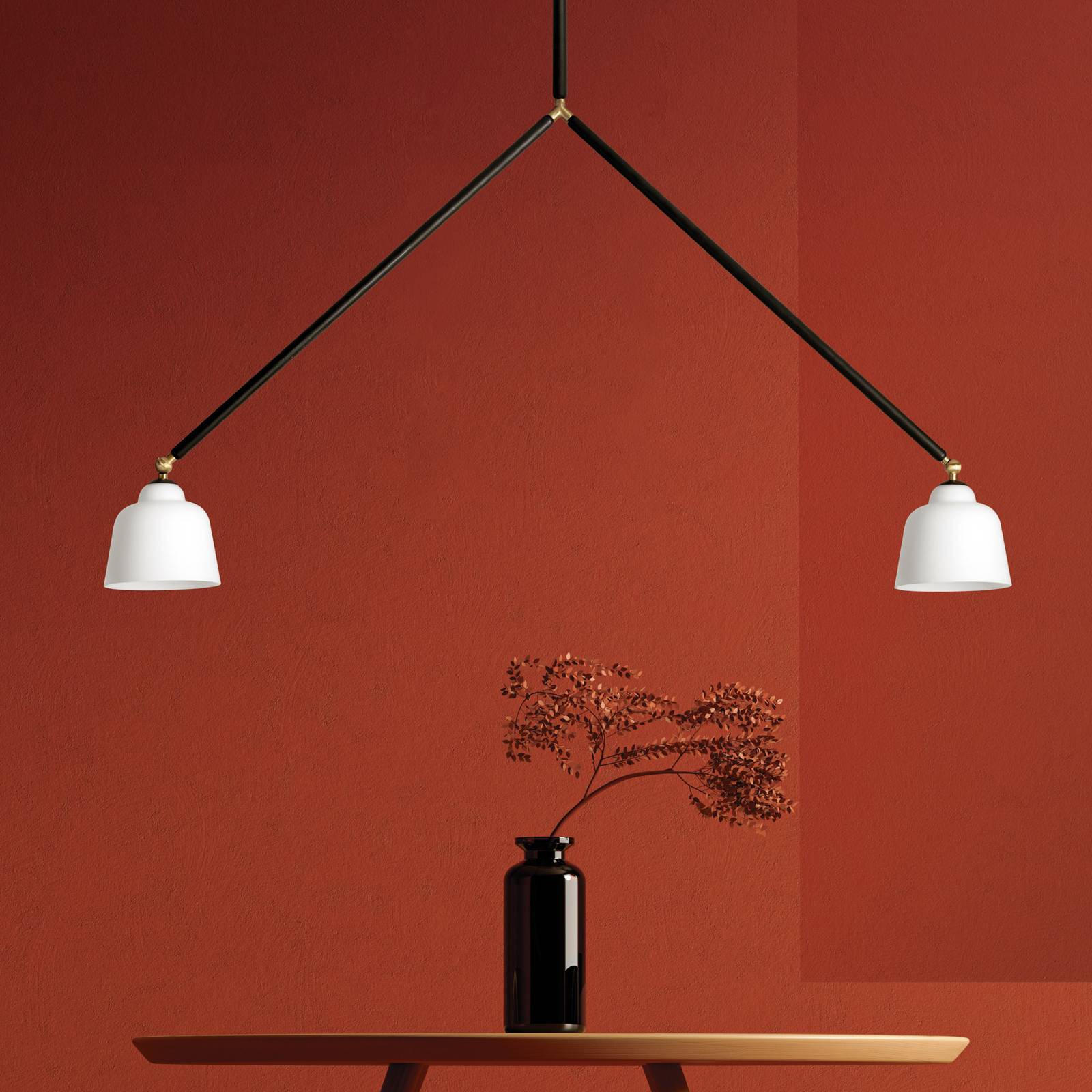 Hängeleuchte Neoretro, 2-flammig, schwarz/milchig, Gelenke Hängeleuchte Neoretro, 2-flammig, schwarz/milchig, Gelenke von miloox by Sforzin