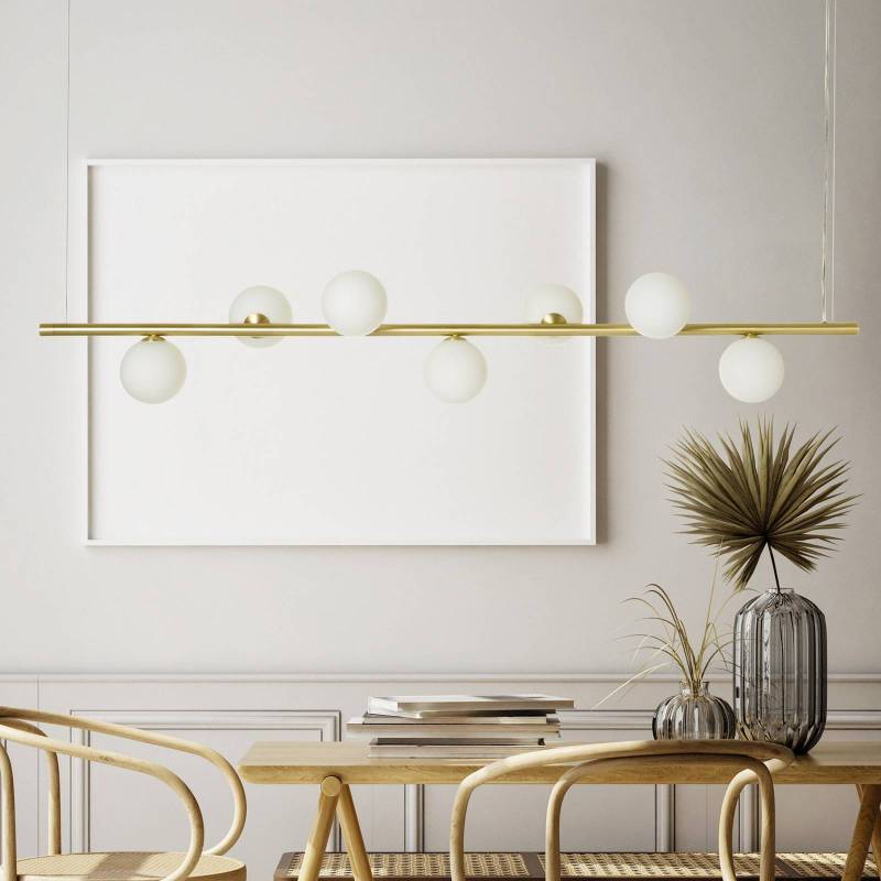 Hängeleuchte Pomi, 7-flammig, goldfarben, Glas, linear von miloox by Sforzin