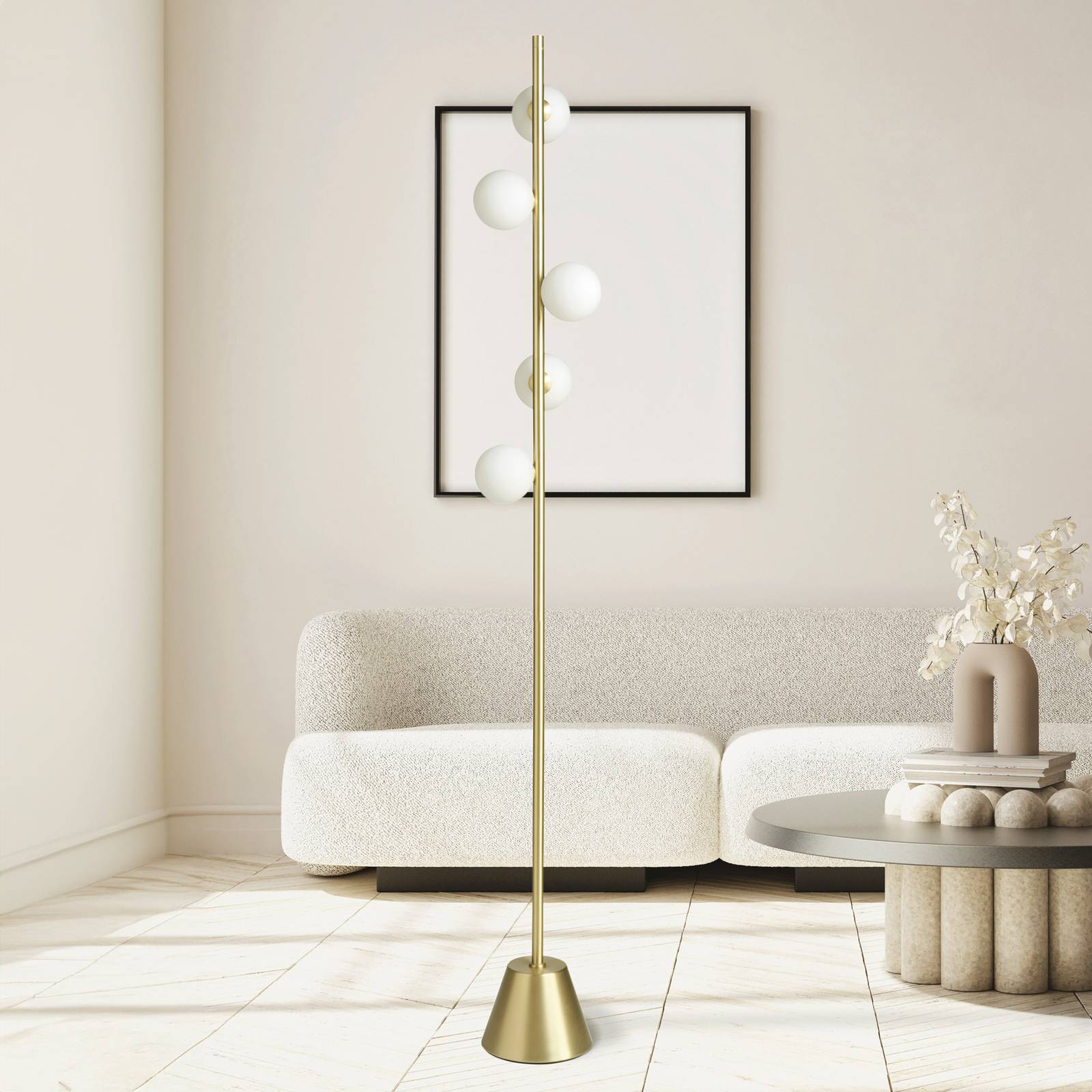 Stehleuchte Pomi, 5-flammig, goldfarben, Glas, Höhe 170 cm Stehleuchte Pomi, 5-flammig, goldfarben, Glas, Höhe 170 cm von miloox by Sforzin