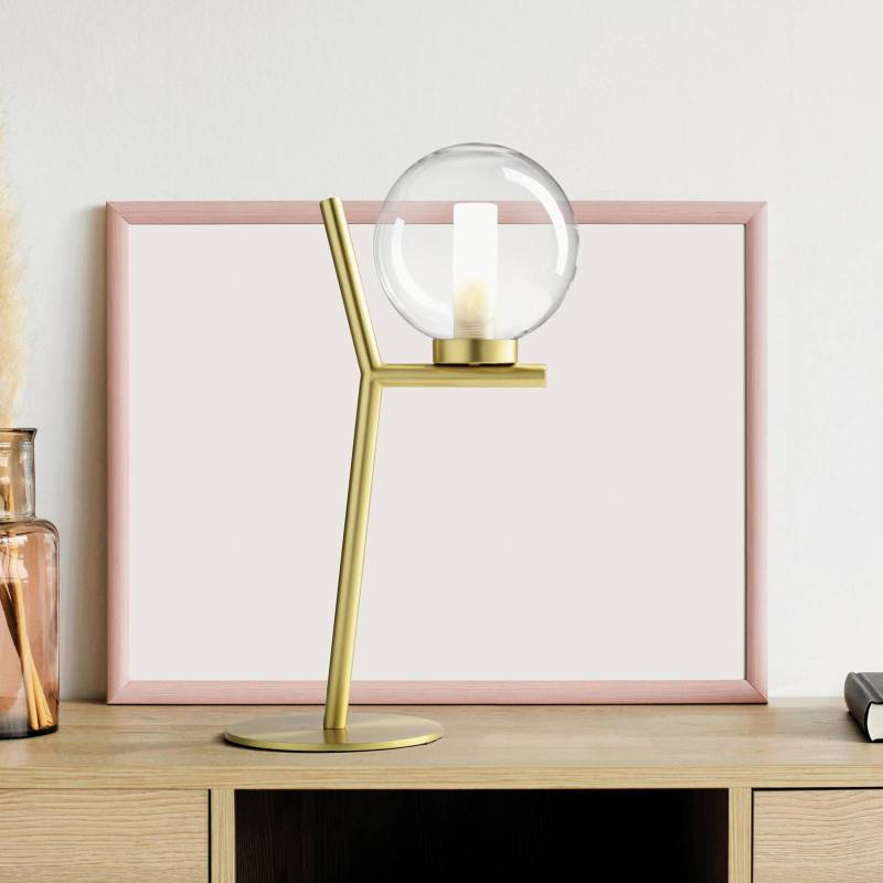 Tischleuchte Camely, 1-flammig, gold gebürstet/klar, Glas von miloox by Sforzin