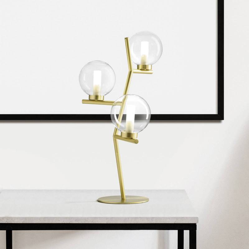 Tischleuchte Camely, 3-flammig, gold gebürstet/klar, Glas von miloox by Sforzin