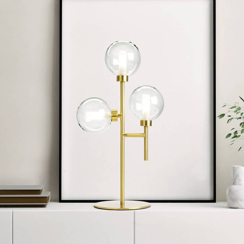 Tischleuchte Dom, 3-flammig, klar/gold, Höhe 55 cm, Glas von miloox by Sforzin
