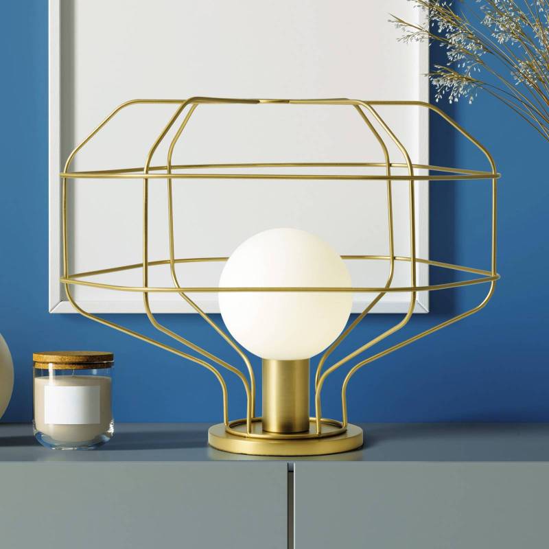 Tischleuchte Wire, gold, Metallkäfig, 40 x 33 cm, dimmbar von miloox by Sforzin