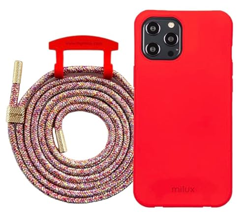 Handykette Phone Necklace mit Abnehmbarer Kordel Handyhülle – Modell Kompatibel mit Huawei P30 Pro (Rot mit Kordel Regenbogen Rot) von milux