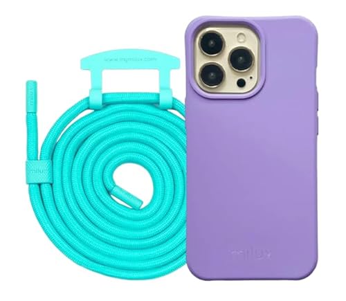 milux Handyhülle | iPhone 14 | Voller Schutz für Dein Smartphone (Hülle Flieder & Kordel Miami Blue) von milux