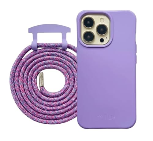 milux Handyhülle | iPhone 14 | Voller Schutz für Dein Smartphone (Hülle Flieder & Kordel Regenbogen) von milux