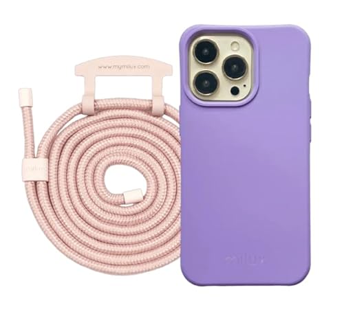 milux Handyhülle | iPhone 14 | Voller Schutz für Dein Smartphone (Hülle Flieder & Kordel Rosa) von milux