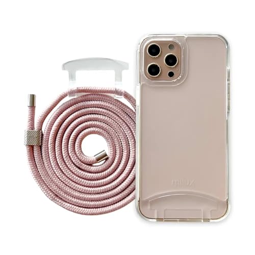milux Handykette Phone Necklace mit Abnehmbarer Kordel Handyhülle – Modell iPhone 12 Pro Max (Transparent mit Kordel Rosa) von milux