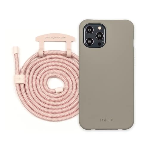 milux Handykette Phone Necklace mit Abnehmbarer Kordel Handyhülle – Modell iPhone 7 Plus (Grau mit Kordel Rosa) von milux