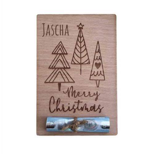 minimutz Geschenkkarte Weihnachten Holz mit Namen personalisiert - Geschenkkarte zum Geld verpacken Nikolaus für Kinder Frauen Männer von minimutz