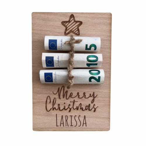minimutz Weihnachtskarte Holz mit Namen personalisiert - Geschenkkarte zum Geld verpacken Nikolaus Weihnachten für Kinder Frauen Männer von minimutz