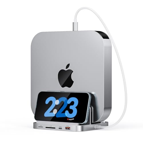 Minisopuru Mac Mini Dock unterstützt M.2 NVMe/SATA SSD, 5 in 1 Mac Mini Hub mit 10 Gbps USB C/A, TF& SD, M.2 SSD(Nicht im Lieferumfang enthalten), Mac Mini Stand USB C Hub für Mac Mini M2 M1,iPad Pro von minisopuru