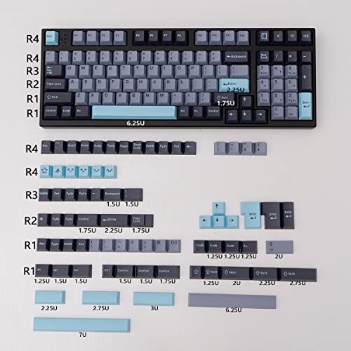 Schwarz Grau Blau Tastenkappen Set 173 Tasten Cherry Profil Doubleshot Custom Tastenkappen ISO ANSI Layout für Cherry MX Mechanische Tastaturen von mintcaps