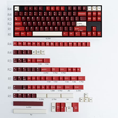 Jamon Keycaps Set 173 Tasten Cherry Profile Doubleshot Custom Keyboard Red Keycaps ISO ANSI für Cherry MX Mechanische Tastaturen von mintcaps