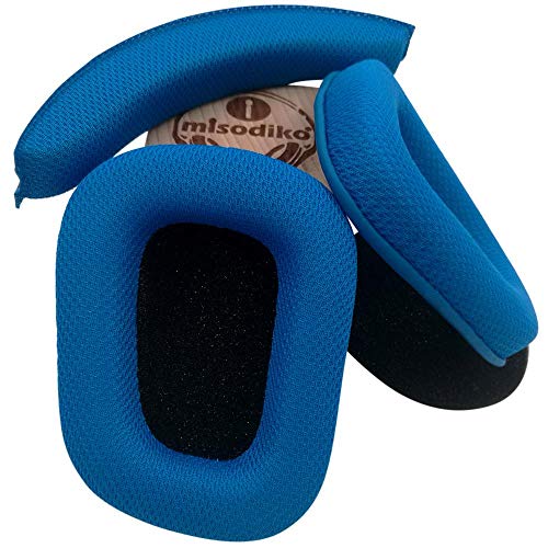 misodiko -Ohrpolster und Kopfbügelpolster â€“ für Logitech G930 G430 G230 kabelgebundenes / kabelloses Gaming-Headset, Kopfhörer-teile, Ohrenschützer, Kopfkissen (blau) von misodiko