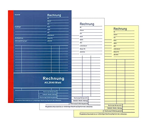 10x Rechnungsblock DIN A5 2x40 Blatt Rechnung Vordruck Quittungsblock von mixed24