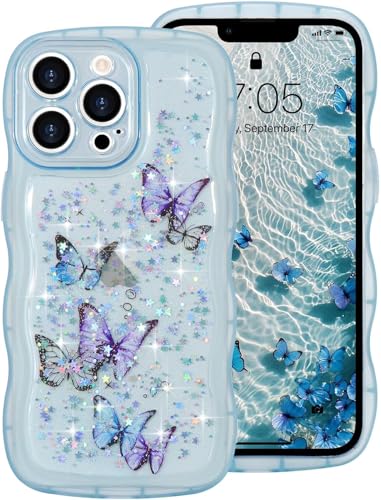 miyonsin Glitzer Hülle für iPhone 15 Pro Max, Durchsichtig Bling Glitter Schmetterling Stoßfeste Handyhülle für Frauen und Mädchen, Niedliche Glitzernde Schutzhülle für iPhone 15 Pro Max, Blau miyonsin Glitzer Hülle für iPhone 15 Pro Max, Durchsichtig Bling Glitter Schmetterling Stoßfeste Handyhülle für Frauen und Mädchen, Niedliche Glitzernde Schutzhülle für iPhone 15 Pro Max, Blau von miyonsin