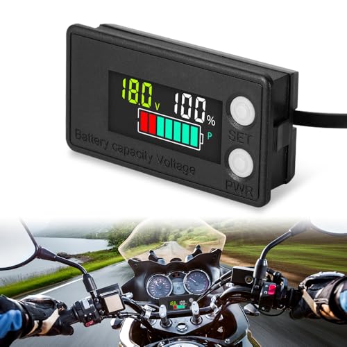 mizikuu Batteriewächter, IPX7 Wasserdicht Batterie Monitor 12v 24V 36V 48V 60V 72V Spannungsanzeige Batteriekapazitätsmonitor für Wohnmobil Autos Golfwagen Boot Motorrad von mizikuu