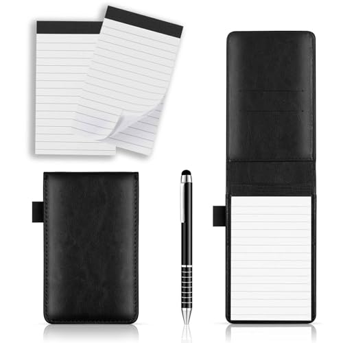 mnb A7 Mini Notizblock Set, Pu Leder Notizbuch Set, Mini Pocket Notizbuch,mit Stift und 2 Stück Ersatz-Notizblöcken,Taschennotiz block für AktivitäTen im Freien (Schwarz) von mnb