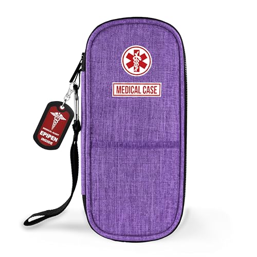 mnmoom Epipen Tragetasche für den Notfall, isoliert mit einem Epipen-Tag, passend für 2 EpiPens, Asthma-Inhalator, Anti-Histamin, Auvi-Q, Allergy Medicine Essentials (Violett-XL) von mnmoom