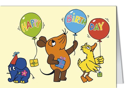 Grußkarte MINI +++ SENDUNG MIT DER MAUS von modern times +++ HAPPY BIRTHDAY BALLONS +++ MODERN TIMES © SCHMITT-MENZEL/STREICH von modern times