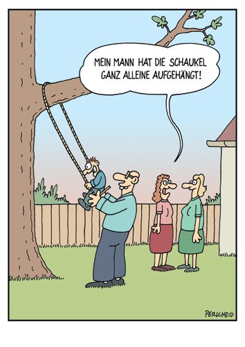 Postkarte A6 +++ CARTOON von modern times +++ SCHAUKEL GANZ ALLEINE AUFGEHÄNGT! +++ KÖPENICKER CG © PERSCHEID, Martin von modern times