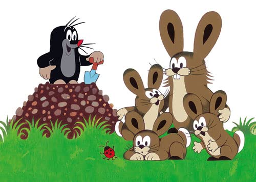 Postkarte A6 +++ LUSTIG von modern times +++ MW AUF MAULWURFSHÜGEL MIT HASENFAMILIE +++ KARTENKOMBINAT © MILER, Zdenek von modern times