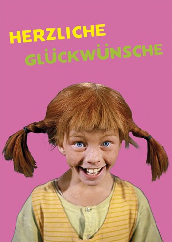 Postkarte A6 +++ PIPPI LANGSTRUMPF von modern times +++ PL PIPPI HERZLICHE GLÜCKWÜNSCHE +++ KARTENKOMBINAT © Saltkråkan AB & AB Svensk Filmind von modern times