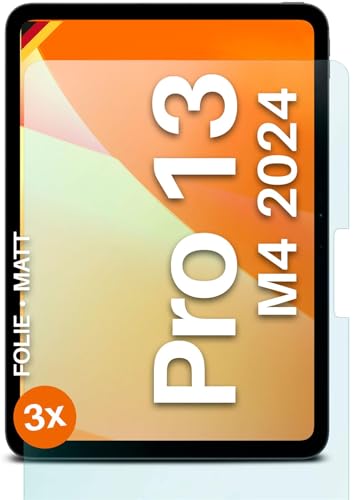 moex® FlexProtect Schutzfolie matt kompatibel mit Apple iPad Pro 13 Zoll (M4, 2024) Folie gegen Reflexionen, Anti Reflex Displayschutz, matte Displayfolie, robust und Kratzfest – 3 Stück von moex