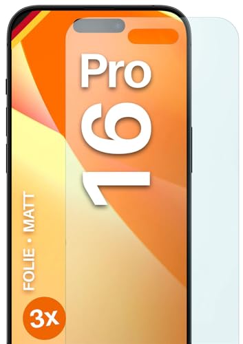 moex® FlexProtect Schutzfolie matt kompatibel mit Apple iPhone 16 Pro Folie gegen Reflexionen, Anti Reflex Displayschutz, matte Displayfolie, robust und Kratzfest – 3 Stück von moex