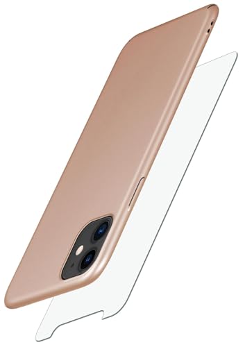moex Alpha Case für Apple iPhone 11 Hülle mit Schutzfolie, Ultra Dünne Schutzhülle, 360 Grad Stoßfest, Hardcase und Displayschutz, Minimalistische Handyhülle in Matt Gold von moex