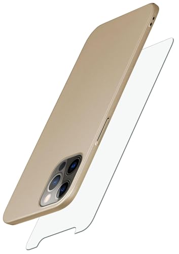 moex Alpha Case für Apple iPhone 12/12 Pro Hülle mit Schutzfolie, Ultra Dünne Schutzhülle, 360 Grad Stoßfest, Hardcase und Displayschutz, Minimalistische Handyhülle in Matt Gold von moex