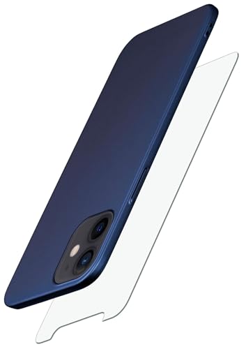 moex Alpha Case für Apple iPhone 12 Mini Hülle mit Schutzfolie, Ultra Dünne Schutzhülle, 360 Grad Stoßfest, Hardcase und Displayschutz, Minimalistische Handyhülle in Matt Blau von moex