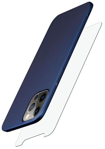 moex Alpha Case für Apple iPhone 12 Pro Max Hülle mit Schutzfolie, Ultra Dünne Schutzhülle, 360 Grad Stoßfest, Hardcase und Displayschutz, Minimalistische Handyhülle in Matt Blau von moex