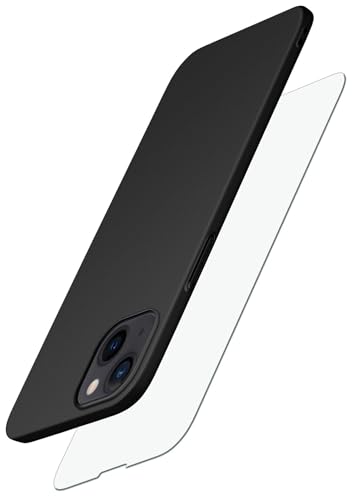 moex Alpha Case für Apple iPhone 14 Hülle mit Schutzfolie, Ultra Dünne Schutzhülle, 360 Grad Stoßfest, Hardcase und Displayschutz, Minimalistische Handyhülle in Matt Schwarz von moex