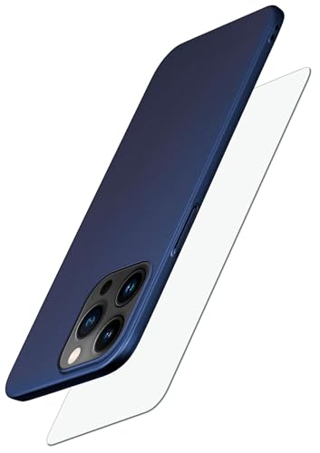 moex Alpha Case für Apple iPhone 15 Pro Hülle mit Schutzfolie, Ultra Dünne Schutzhülle, 360 Grad Stoßfest, Hardcase und Displayschutz, Minimalistische Handyhülle in Matt Blau von moex