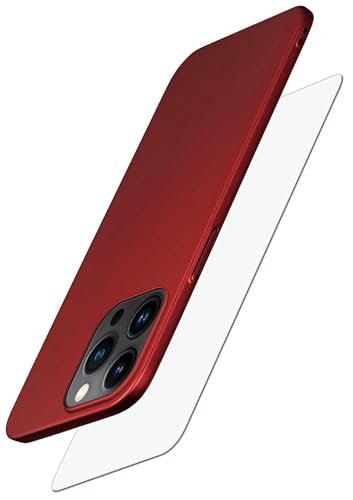 moex Alpha Case für Apple iPhone 15 Pro Hülle mit Schutzfolie, Ultra Dünne Schutzhülle, 360 Grad Stoßfest, Hardcase und Displayschutz, Minimalistische Handyhülle in Matt Rot von moex
