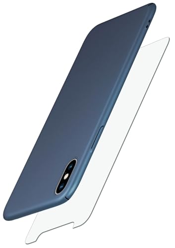 moex Alpha Case für Apple iPhone X/iPhone XS Hülle mit Schutzfolie, Ultra Dünne Schutzhülle, 360 Grad Stoßfest, Hardcase und Displayschutz, Minimalistische Handyhülle in Matt Blau von moex