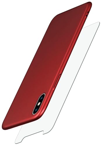 moex Alpha Case für Apple iPhone X/iPhone XS Hülle mit Schutzfolie, Ultra Dünne Schutzhülle, 360 Grad Stoßfest, Hardcase und Displayschutz, Minimalistische Handyhülle in Matt Rot von moex