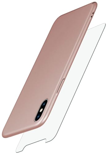 moex Alpha Case für Apple iPhone X/iPhone XS Hülle mit Schutzfolie, Ultra Dünne Schutzhülle, 360 Grad Stoßfest, Hardcase und Displayschutz, Minimalistische Handyhülle in Rosegold von moex