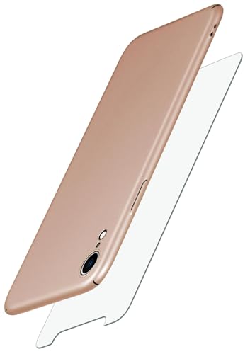 moex Alpha Case für Apple iPhone XR Hülle mit Schutzfolie, Ultra Dünne Schutzhülle, 360 Grad Stoßfest, Hardcase und Displayschutz, Minimalistische Handyhülle in Matt Gold von moex