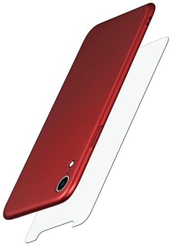moex Alpha Case für Apple iPhone XR Hülle mit Schutzfolie, Ultra Dünne Schutzhülle, 360 Grad Stoßfest, Hardcase und Displayschutz, Minimalistische Handyhülle in Matt Rot von moex