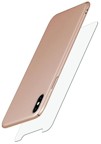 moex Alpha Case für Apple iPhone XS Max Hülle mit Schutzfolie, Ultra Dünne Schutzhülle, 360 Grad Stoßfest, Hardcase und Displayschutz, Minimalistische Handyhülle in Matt Gold von moex