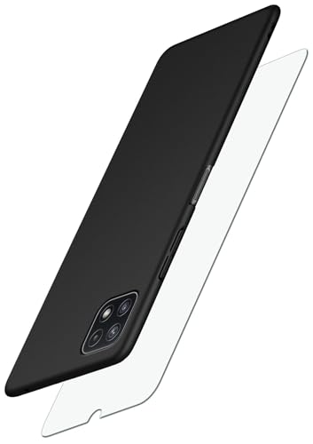 moex Alpha Case für Samsung Galaxy A22 5G Hülle mit Schutzfolie, Ultra Dünne Schutzhülle, 360 Grad Stoßfest, Hardcase und Displayschutz, Minimalistische Handyhülle in Matt Schwarz von moex