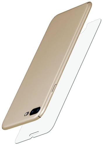 moex Alpha Case für iPhone 7 Plus/iPhone 8 Plus Hülle mit Schutzfolie, Ultra Dünne Schutzhülle, 360 Grad Stoßfest, Hardcase und Displayschutz, Minimalistische Handyhülle in Matt Gold von moex