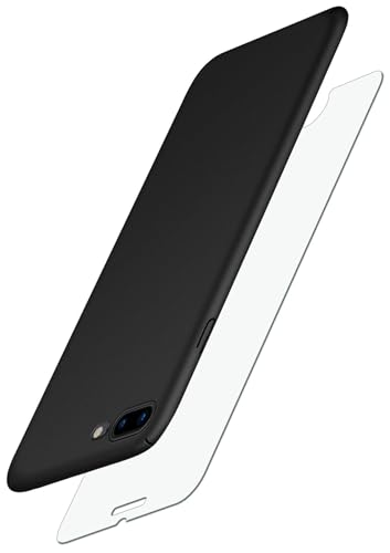 moex Alpha Case für iPhone 7 Plus/iPhone 8 Plus Hülle mit Schutzfolie, Ultra Dünne Schutzhülle, 360 Grad Stoßfest, Hardcase und Displayschutz, Minimalistische Handyhülle in Matt Schwarz von moex